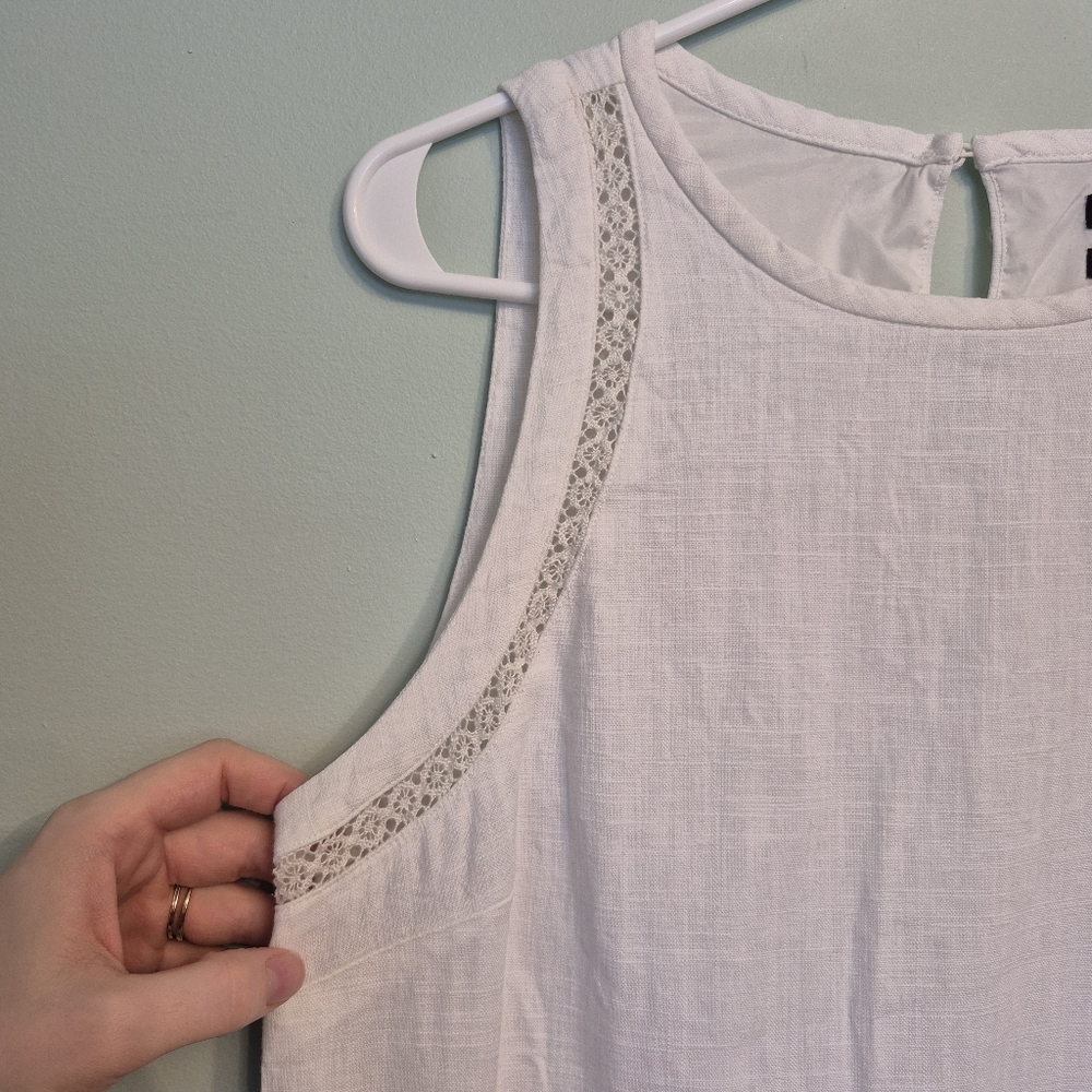 RW&CO Women's White Preppy Linen Blend Shift Mini Dress Size Medium - Picture 3 of 7